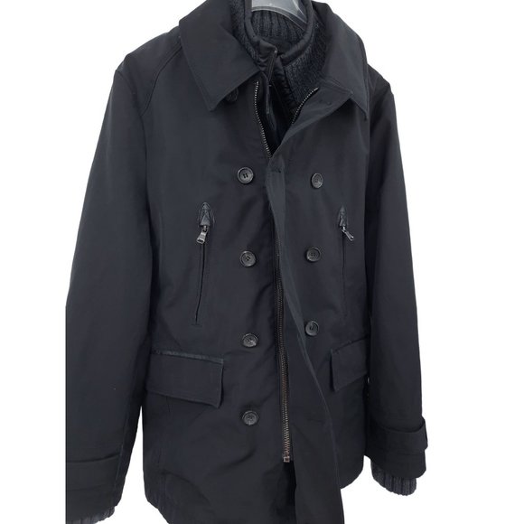 Zara Man Classic Sport Black Double Breasted Peacoat Zip Out Liner Coat Jacket L - Picture 5 of 12